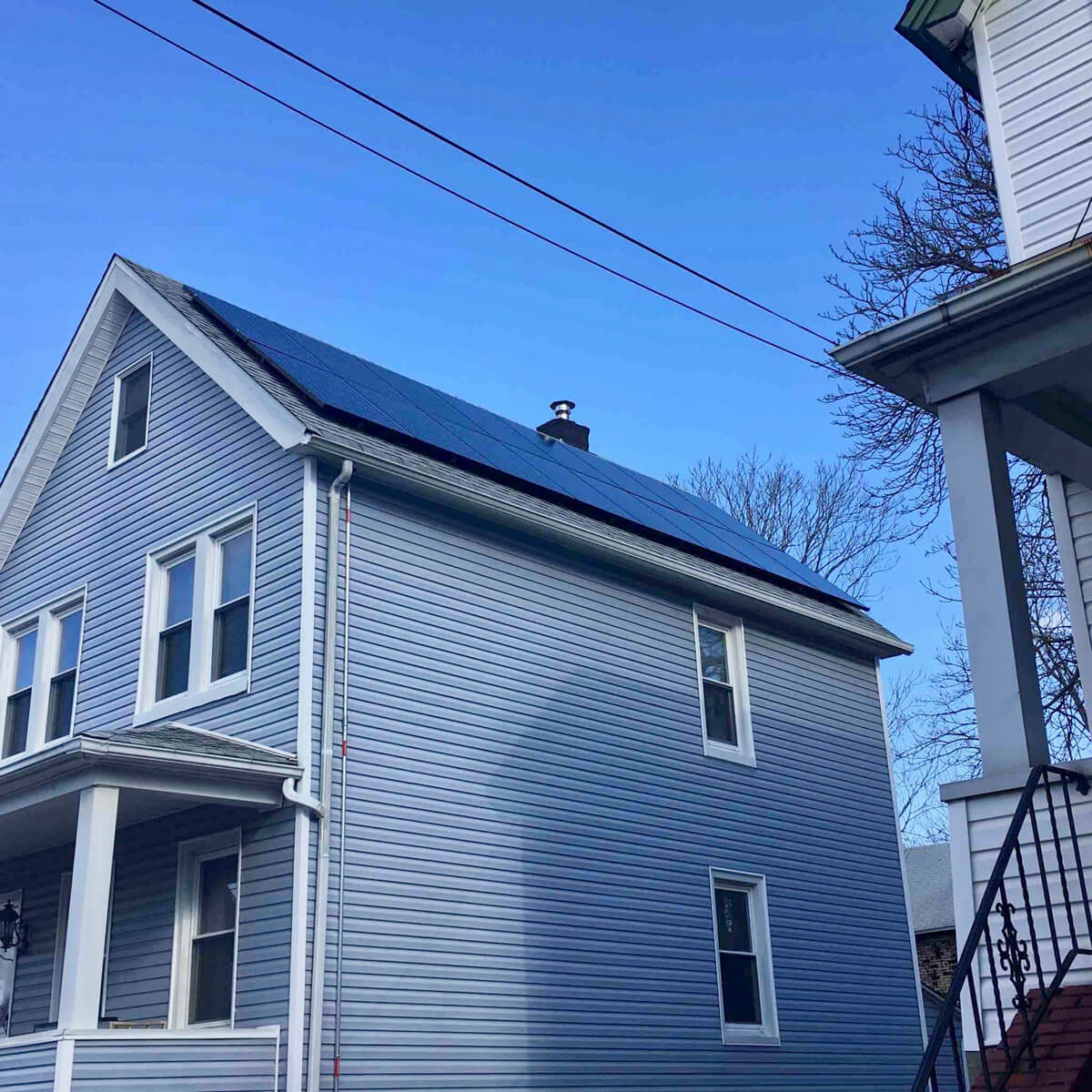 Solar panels on the roof of a residential property.